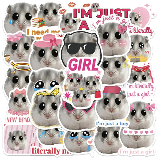 50pcs Cute Animals Hamster Meme Stickers For Laptop Water Bottle Luggage Notebook Phone Waterproof Graffiti Vinyl Decals