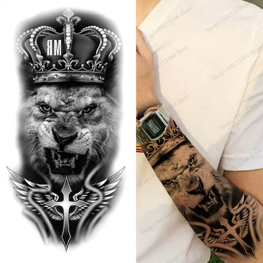 Waterproof Men's Temporary Tattoos for Hand Arm Body Realistic Lion Tiger Wolf Tattoo Stickers Animal Fake Tattoo for Women