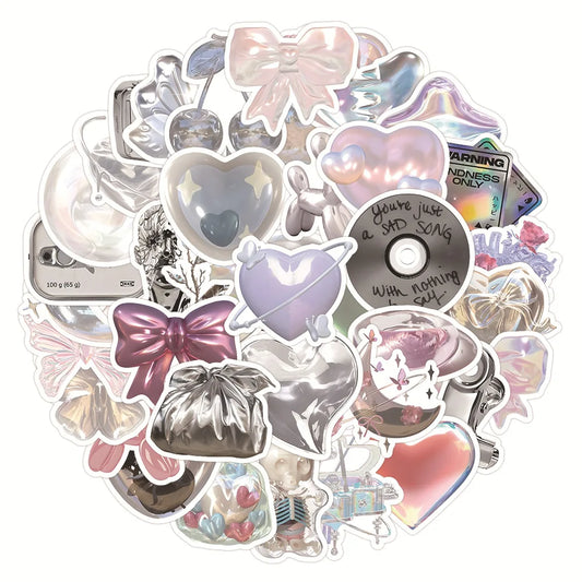 10/30/63pcs Silver Pink Aesthetic Stickers for Skateboard, Phone, Fridge, Bike, DIY Decals