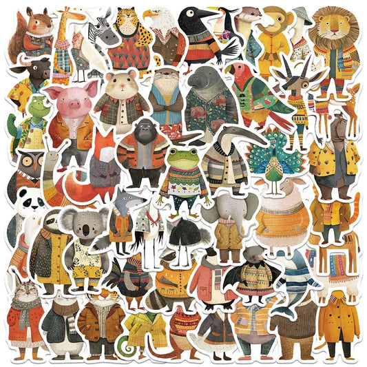10/50PCS Cute Funny Animal Dressed Illustration Stickers Decals DIY Scrapbooking Laptop Bike Phone Waterproof Sticker Gift Toy