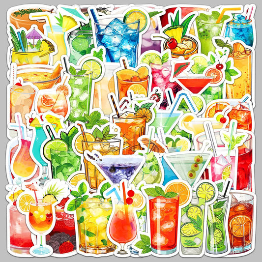 50pcs Cartoon Cocktail Stickers for Helmet, Wall, Desktop Decoration