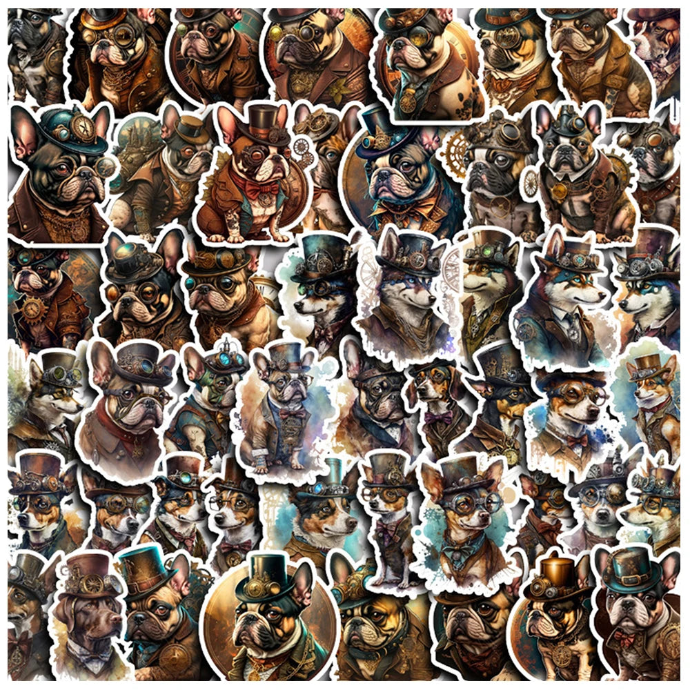 10/30/50pcs Vintage Steampunk Dog Sticker Packs