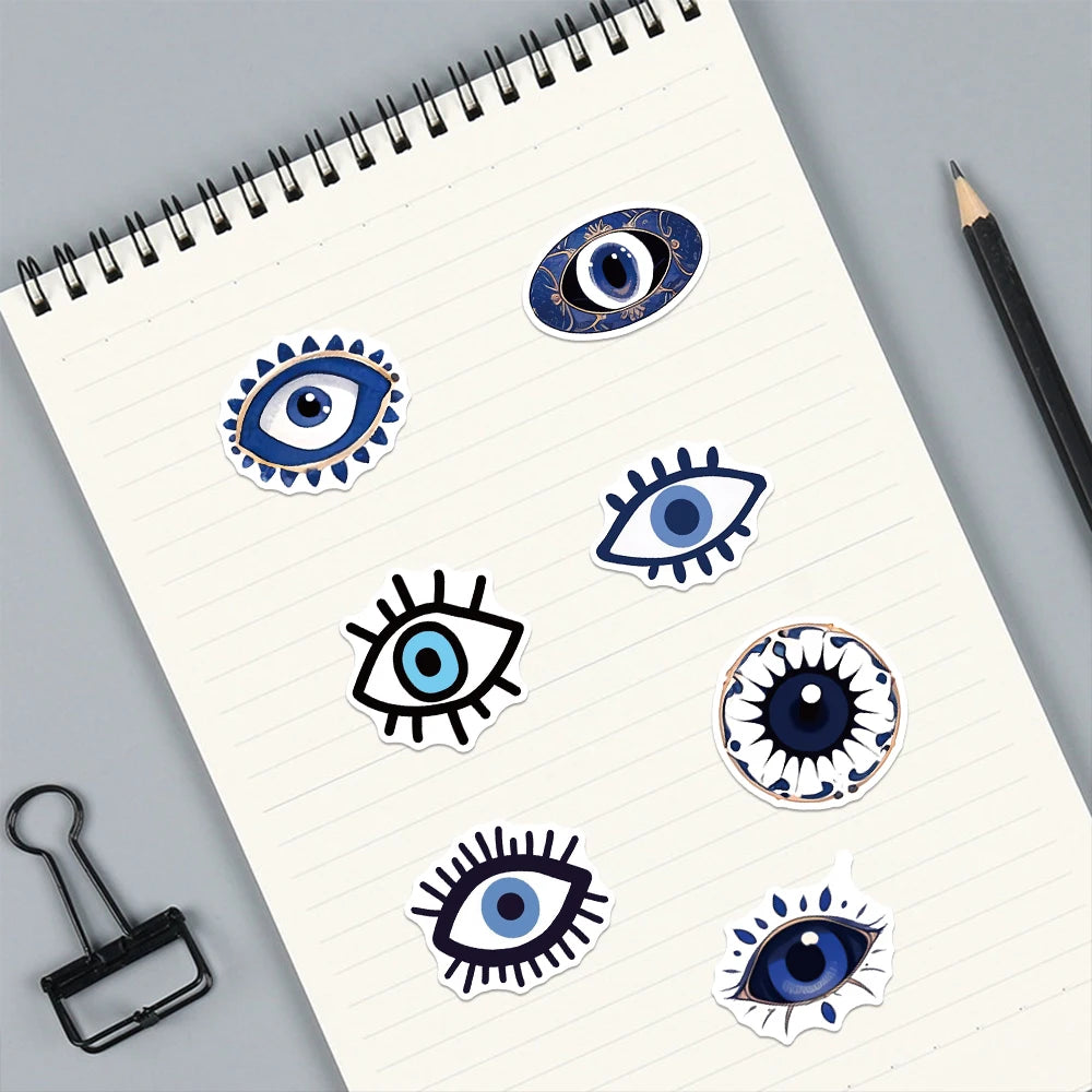 50PCS Blue Art Eye Sticker Personalized Fashion Cool Waterproof Decoration Luggage Laptop Cup Phone Skateboard Gift Decal