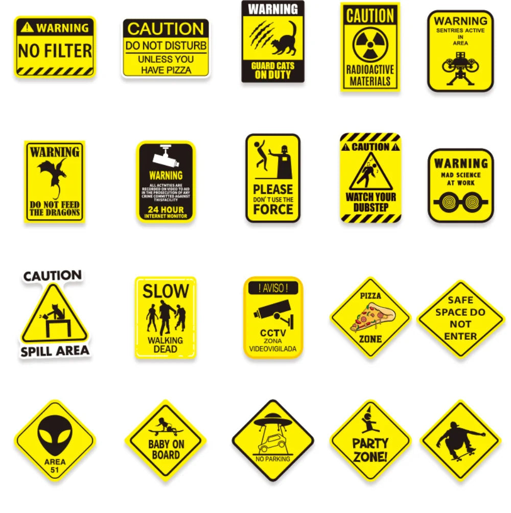 10/50pcs Funny Warning Stickers Danger Banning Sign Viny Decal Car Scooter Motorcycle Suitcase Violation Sticker Classic Toy