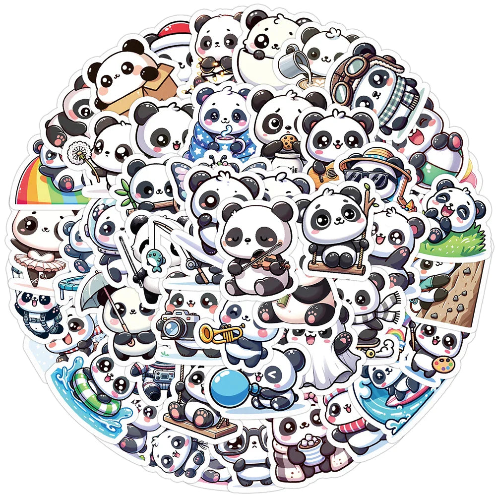 Cartoon Panda Stickers Pack - Cute Kawaii Graffiti for Kids, Laptop, Fridge, Scrapbook