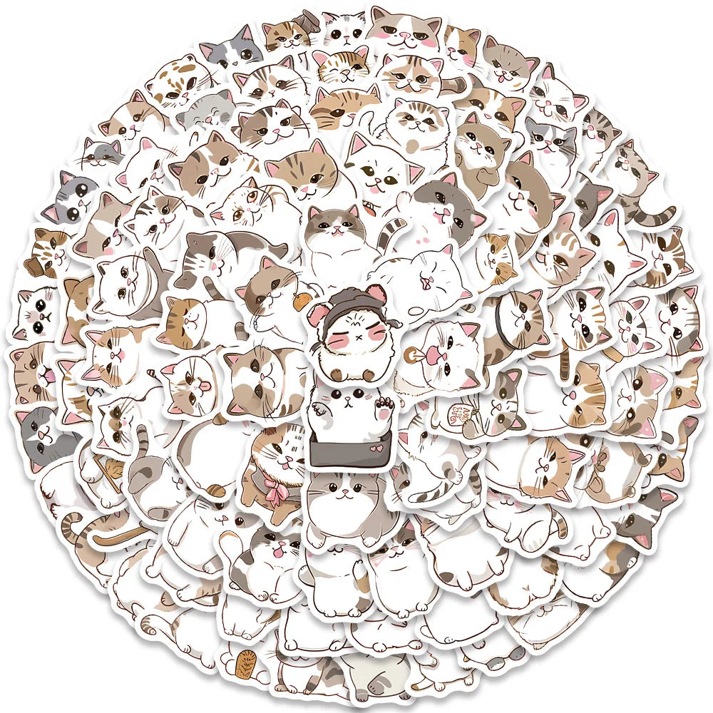 100pcs Vinyl Laptop Phone Waterproof Graffiti Cute Cartoon Cats Pets Stickers Pack For Luggage Guitar Bicycle Car Decals Toy