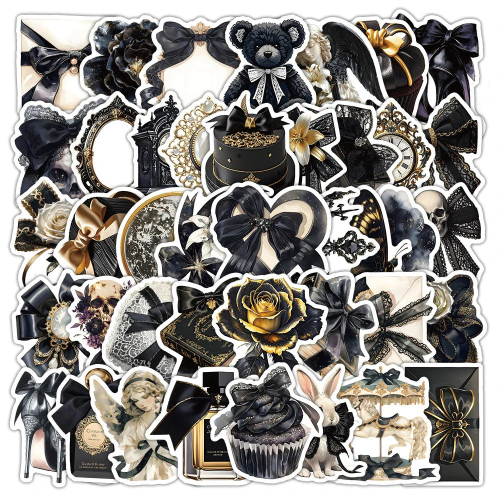 Black Gold Cartoon Stickers Aesthetic Decals for Laptop Phone Suitcase Kids Toy