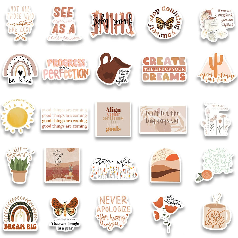 10/30/50pcs Cute Bohemia Motivational Phrases Stickers Inspirational Quotes Decals Laptop Fridge Suitcase Car Sticker Kids Toy