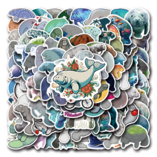 Manatee Cartoon Stickers - Cute Animal Decals for Luggage, Laptop, Phone, Guitar, Car, Bike, Kids Toys (10/30/50/110PCS)