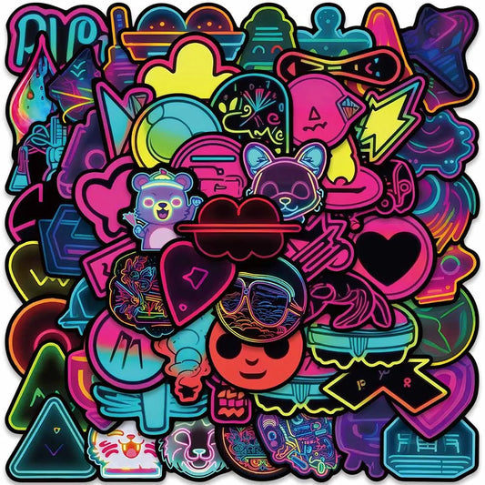 60PCS Neon Cat Stickers for Car, Skateboard, Laptop, Phone, Bike, Kids
