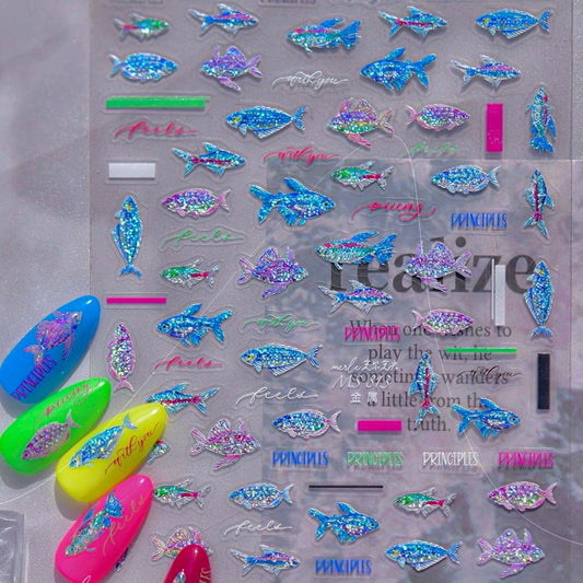 Ocean Animal Nail Art Stickers: Whale, Dolphin, Jellyfish