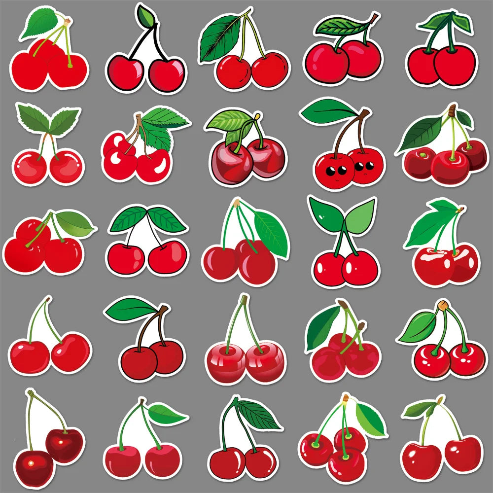 10/50pcs Fruit Cherry Sticker Notebook Computer Guitar Mobile Phone Cup Craft Supplies Scrapbook Materials Stationery Sticker