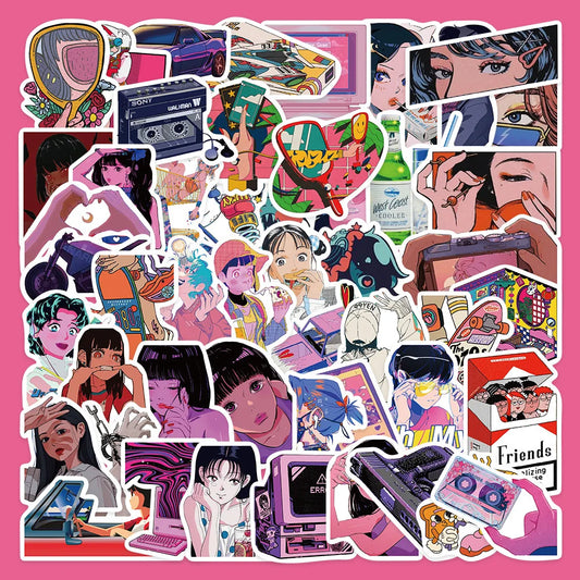 50Pcs Cartoon Women Graffiti Stickers for Helmet, Wall, DIY Decor