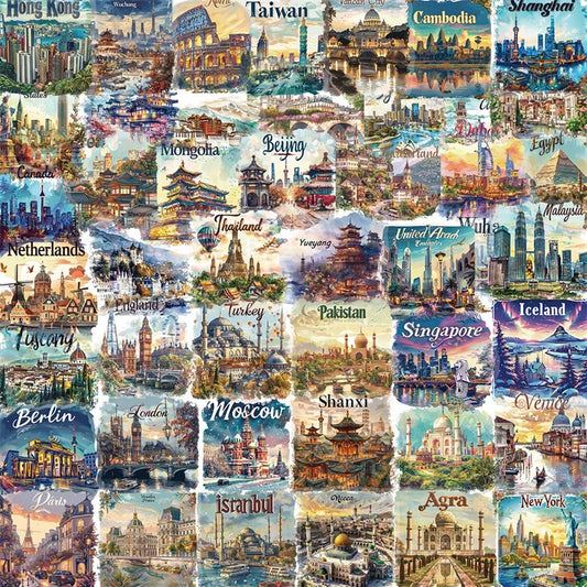 50PCS Cartoon City Stickers: Aesthetic Scrapbooking Supplies