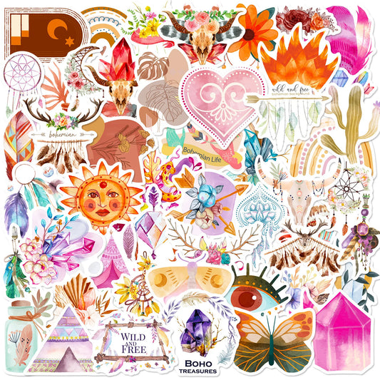 50Pcs Bohemian Cartoon Graffiti Stickers for Helmet, Wall, DIY Decor