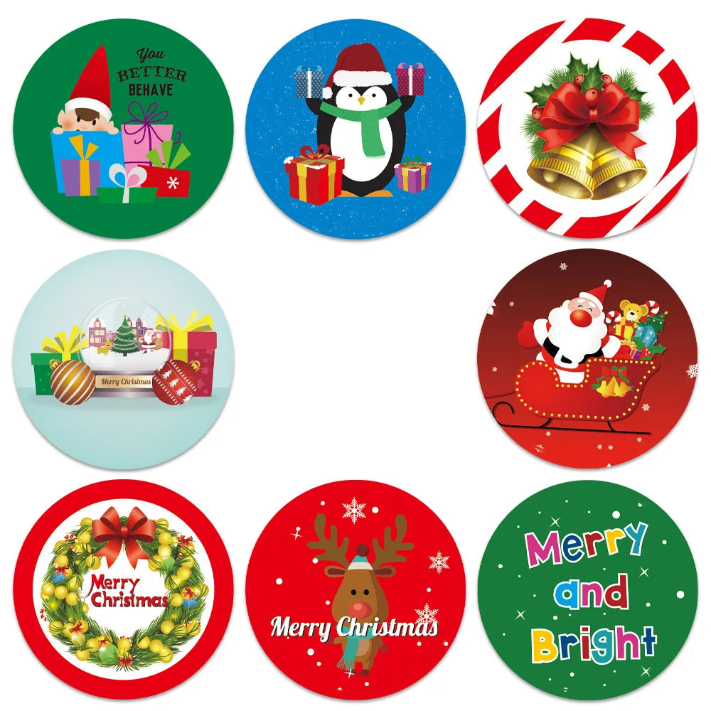 100-500Pcs Kraft Paper Round Labels Christmas Gift Sticker Xmas Tree Candy Box New Year Packaging Bag Christmas Decorations