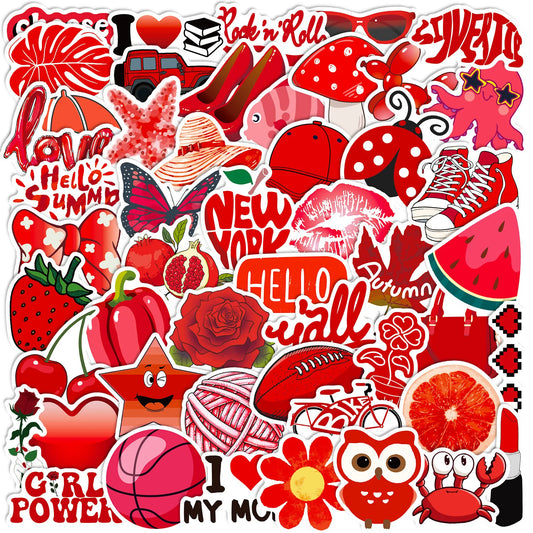 50pcs Cartoon Fashion Red Graffiti Stickers for Helmet, Wall, DIY Decor