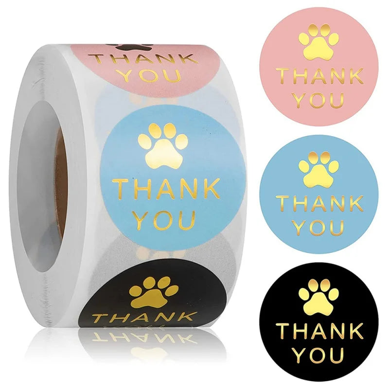 500Pcs Round Dog Paw Print Thank You Label Stickers Used for Shipping and Mailing Box Seal Labels Decorative Gifts Stickers