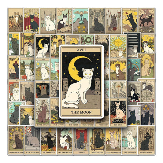 Tarot Cat Stickers: 10/30/62pcs Mystery Divination Decals for Laptop, Bike, Phone, Car