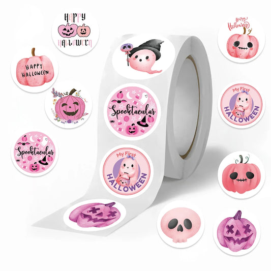 500pcs Pink Halloween Reward Stickers Roll Pumpkin Cute Ghost Decals for School Teacher Kids Student Stationery Stickers