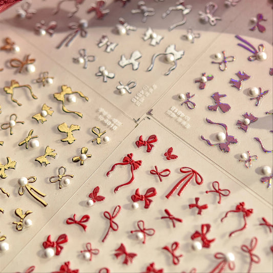 3D Bowknot Nail Art Stickers: Red, Gold, Silver, Pink