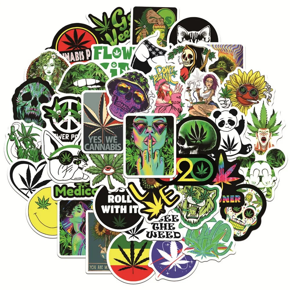 Hemp Leaf Weed Stickers: Laptop, Phone, Car, Waterproof