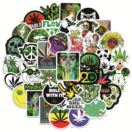 Hemp Leaf Weed Stickers: Laptop, Phone, Car, Waterproof