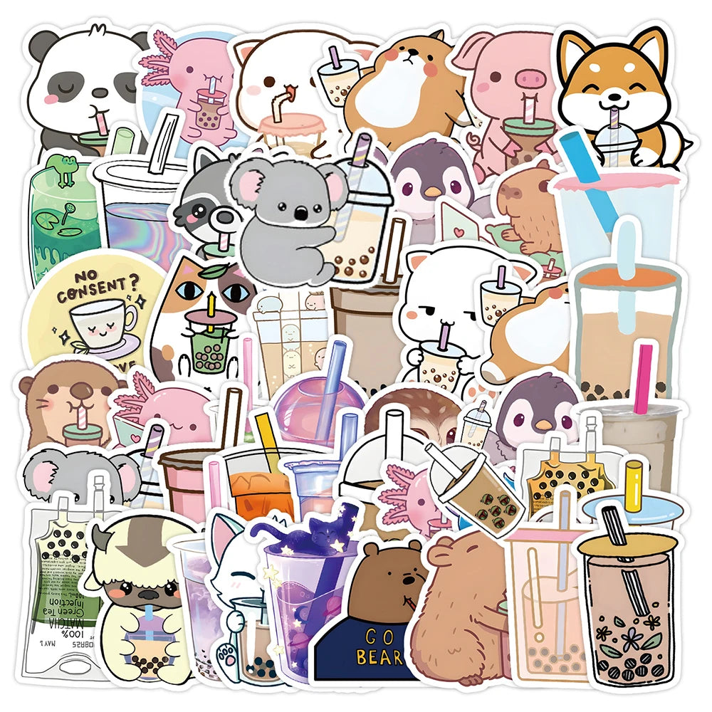 Cute Milk Tea Stickers Pack - Laptop, Phone, Water Bottle, Suitcase Decor