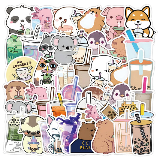Cute Milk Tea Stickers Pack - Laptop, Phone, Water Bottle, Suitcase Decor