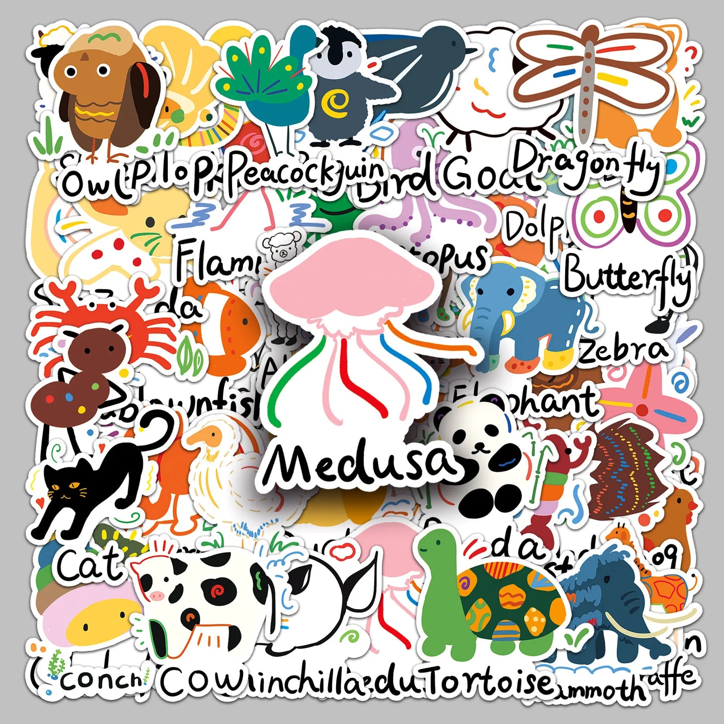 50pcs Animal Graffiti Stickers for Helmet, Wall, Desktop Decoration