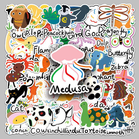 50pcs Animal Graffiti Stickers for Helmet, Wall, Desktop Decoration