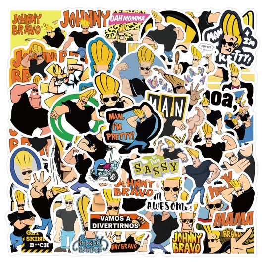 60pcs Johnny Bravo Cartoon Stickers for Luggage, Phone, Skateboard, Computer, Refrigerator
