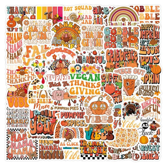 60pcs Groovy Thanksgiving Sticker Set for Suitcase, Water Cup, Phone, Laptop, Refrigerator