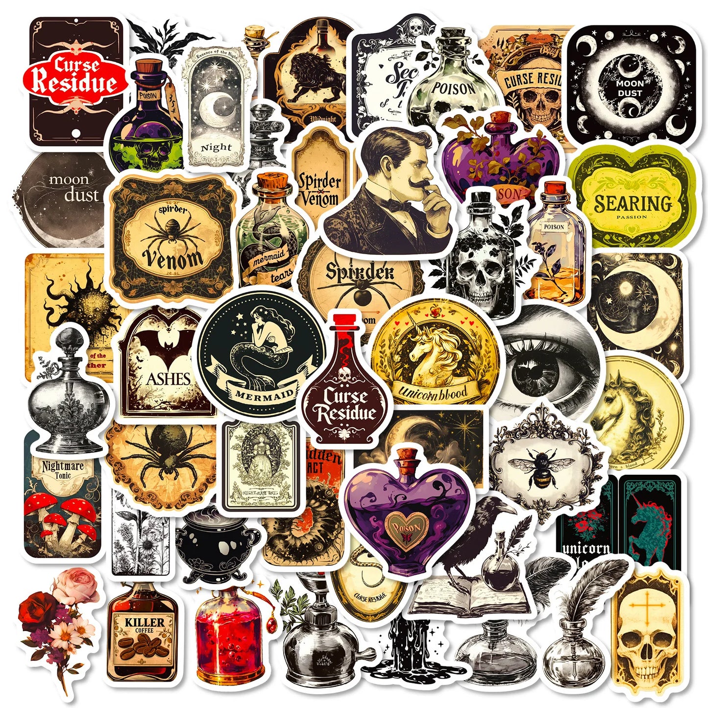 50pcs Halloween Potion Bottle Stickers Waterproof Decals