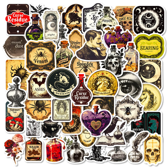 50pcs Halloween Potion Bottle Stickers Waterproof Decals