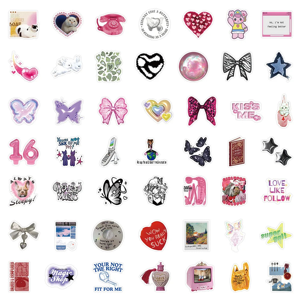 10/30/50PCS Cute Pink y2k Stickers Decoration Cartoon Decals DIY Phone Fridge Suitcase Guitar Scrapbook Helmet Car Sticker Toys