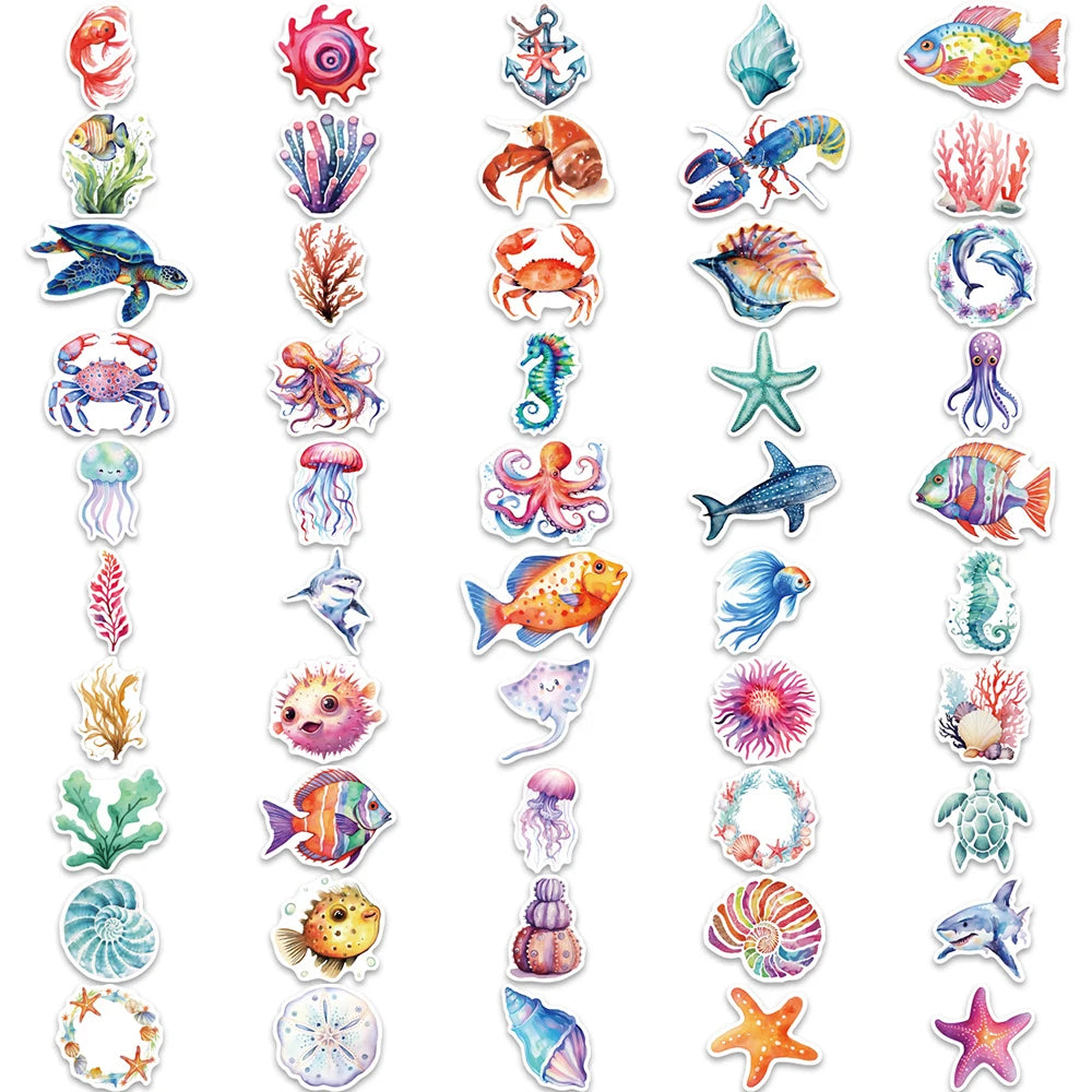 10/30/50/100pcs Funny Marine Organism Jellyfish Dolphin Cartoon Stickers Notebook Laptop Phone Suitcase Decoration Sticker Toys