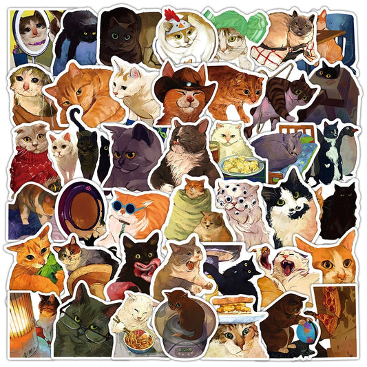 Cute Cat Stickers Pack for Water Bottle, Laptop, Skateboard, Scrapbook, Car, Kids Toys