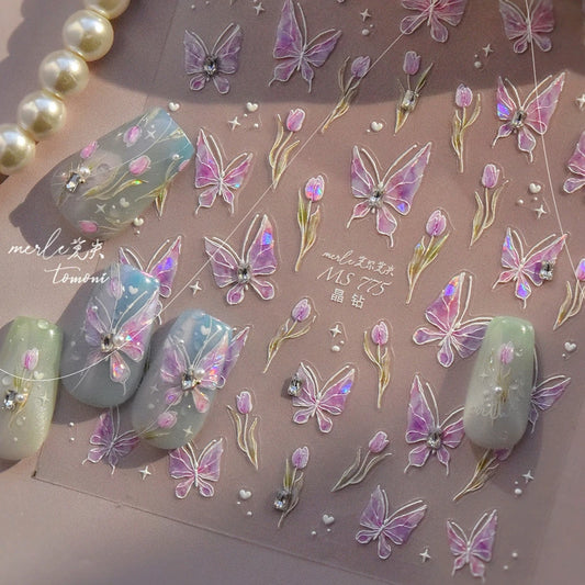 5D Floral Butterfly Nail Art Stickers Decals