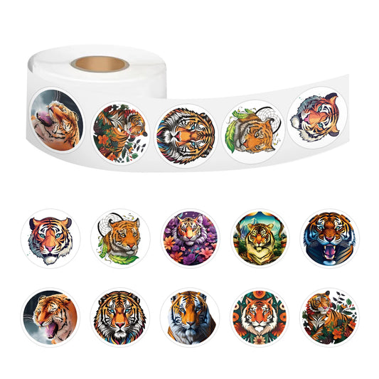 100-500pcs Round Tiger Animals Stickers Reward Label Thank You Stickers Tag Gift Sealing Label Decoration Stationery  Sticker