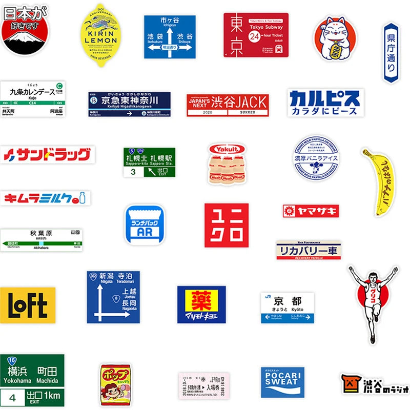 31pcs Japanese korea stop sign logo Stickers Pack For On The Laptop Fridge Phone Skateboard Travel Suitcase Sticker