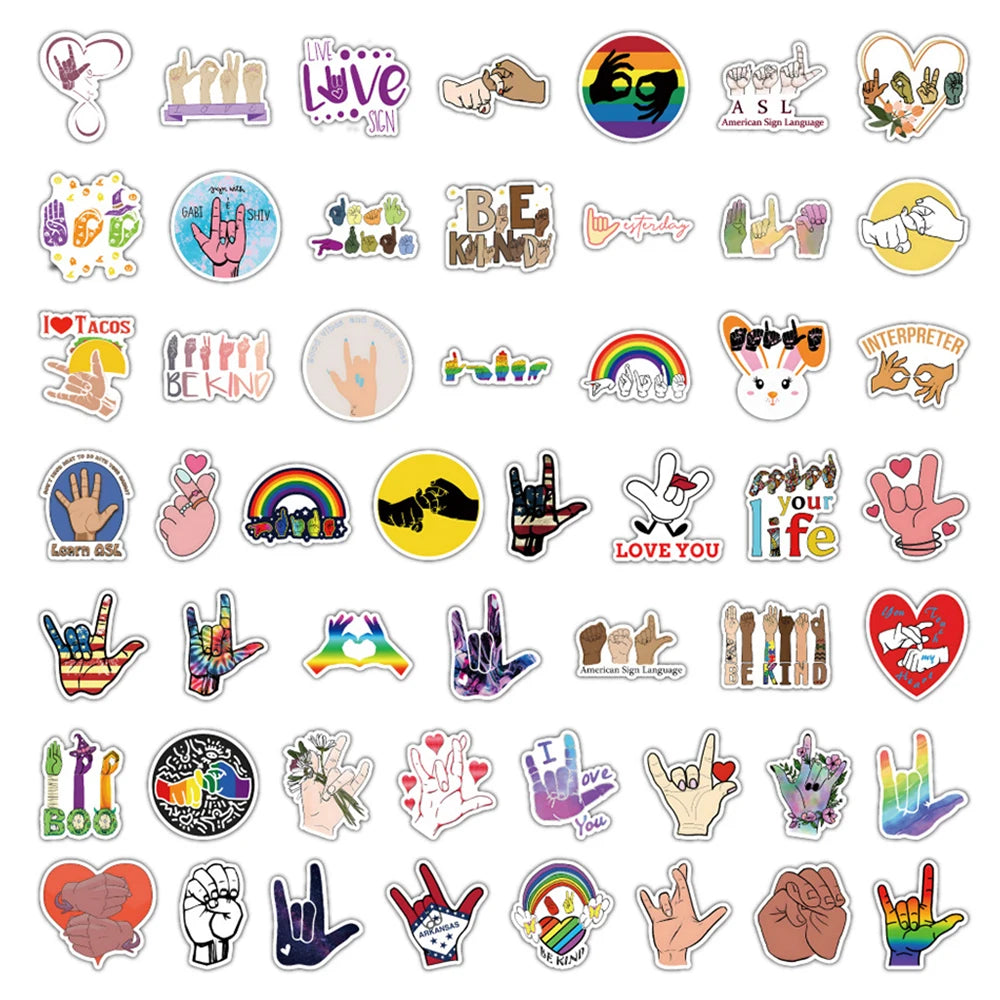 10/30/50PCS American Sign Language Finger Love Stickers Toys For Kid DIY Wateproof Suitcase Skateboard Phone Cute Cartoon Decals