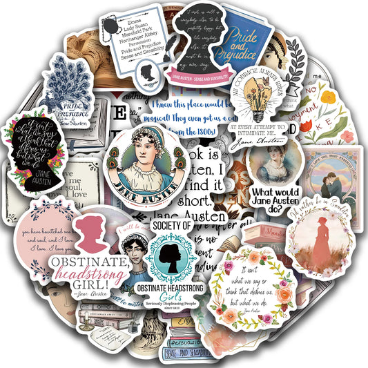 50pcs Jane Austen Stickers for Scrapbook & Laptop