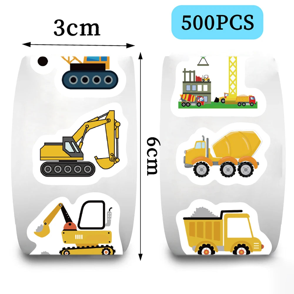 500Pcs Construction Vehicle Sticker Roll For Kids Reward Encourage Sticker For Labels Thank You Sticker Kids Toys