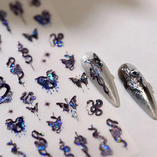 Gothic Snake Butterfly Nail Art Stickers Decals