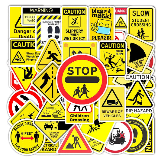 Warning Stickers Danger Skateboard Fridge Guitar Laptop Motorcycle Decals 10/30/50PCS