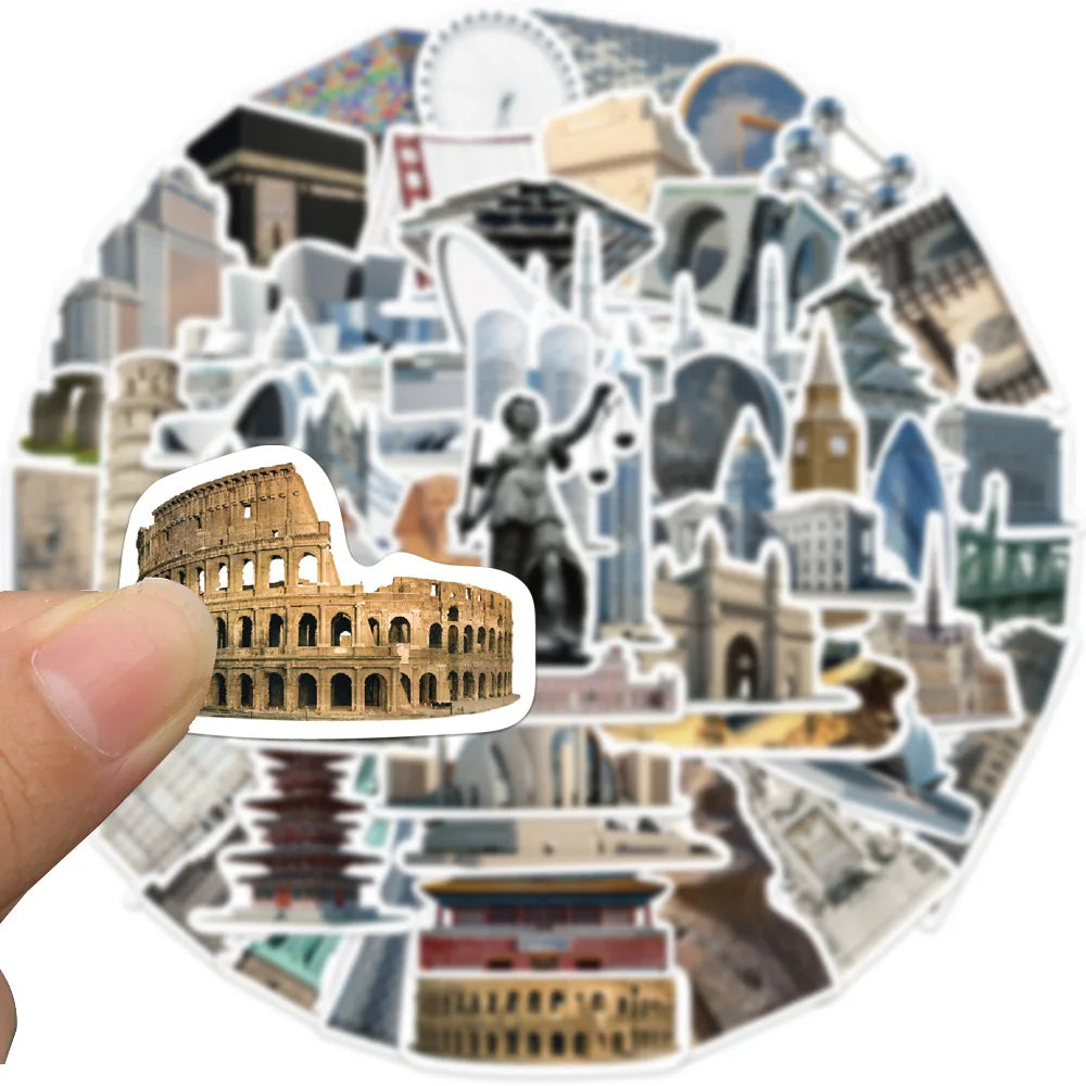 10/65Pcs World Architecture Tourism PVC Stationery Stickers Scrapbooking DIY Diary Album Stick Label