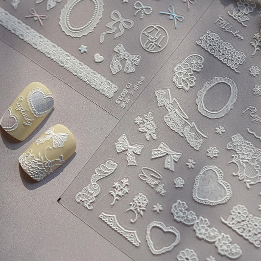 Rococo Lace Heart Flower Nail Art Stickers Decals