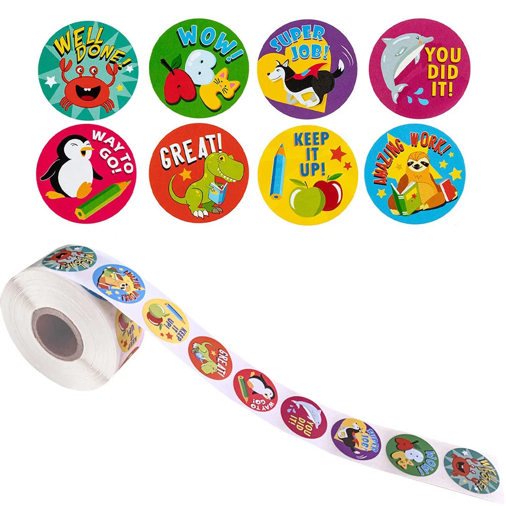 100-500pcs Reward Stickers Encouragement Sticker Roll For Kids Motivational Stickers With Cute Animals For Students Teachers
