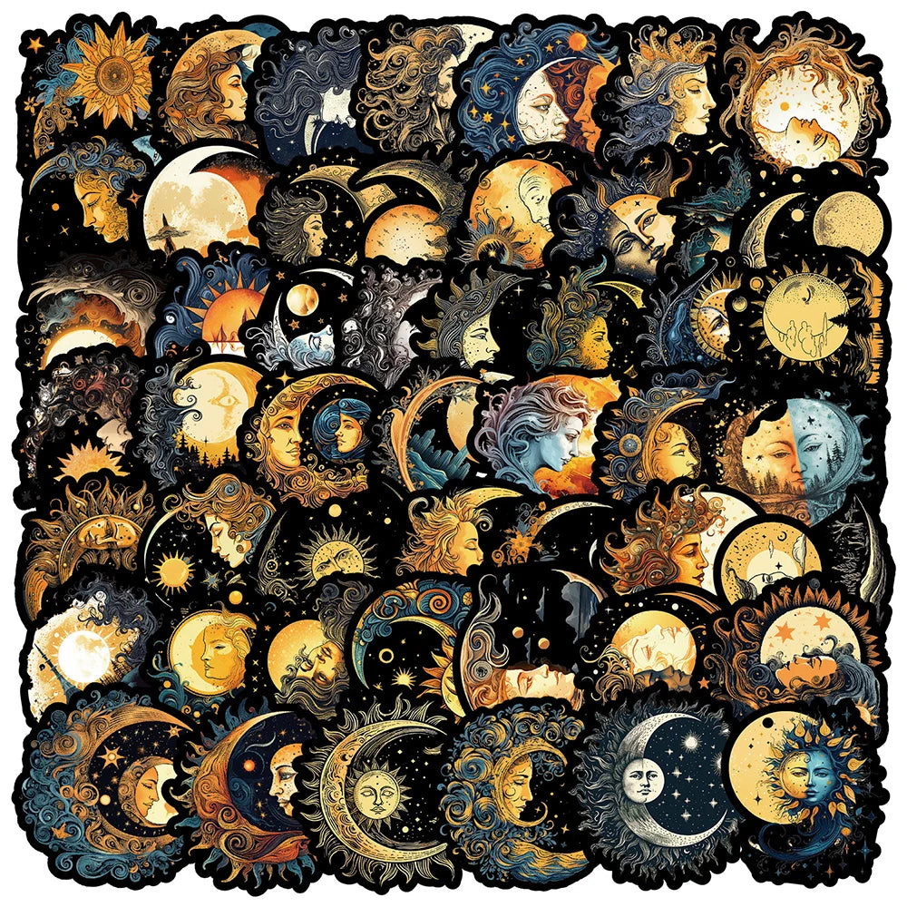 Cool Art Sun Moon Goddess Aesthetic Stickers for Laptop Phone Notebook Suitcase Decoration (10/30/50pcs)